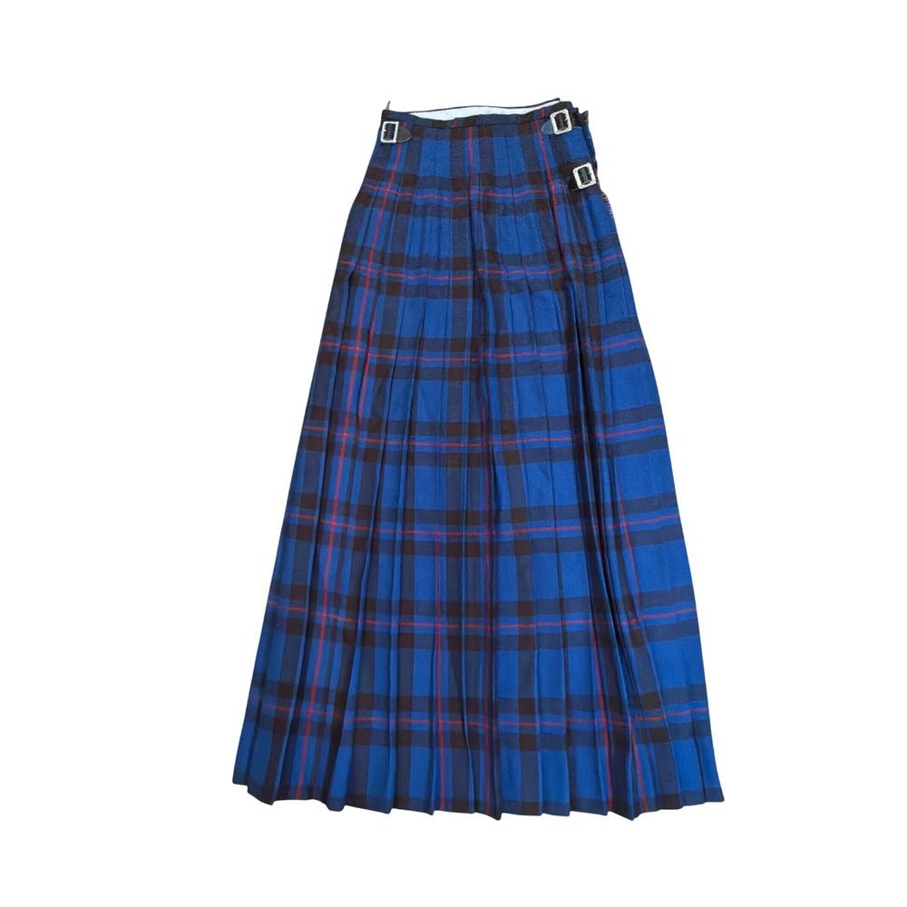 The Scotch House Blue Plaid Wool Kilt Skirt Vintage Made in Scotland Pleated